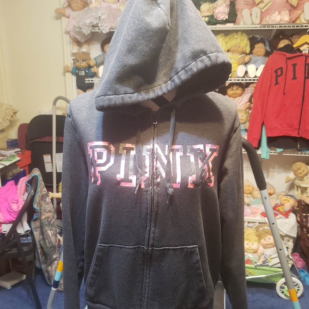 PINK Black Hoodie with Pink Lettering